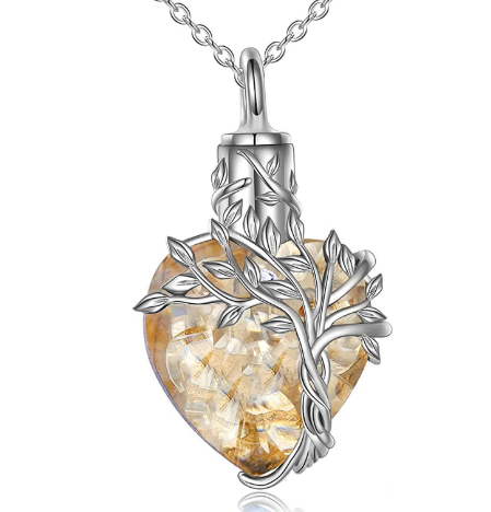 Collar con Urna en Forma de Corazón y Colgante de Piedra Preciosa Árbol de la Vida