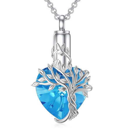 Collar con Urna en Forma de Corazón y Colgante de Piedra Preciosa Árbol de la Vida