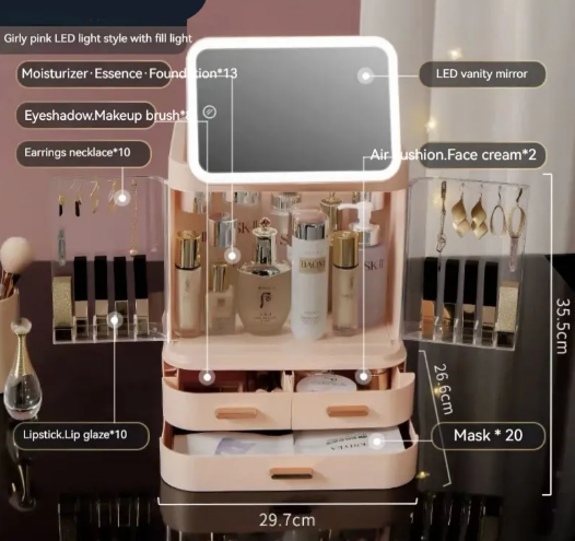 Caja de Almacenamiento de Cosméticos con Espejo Integrado
