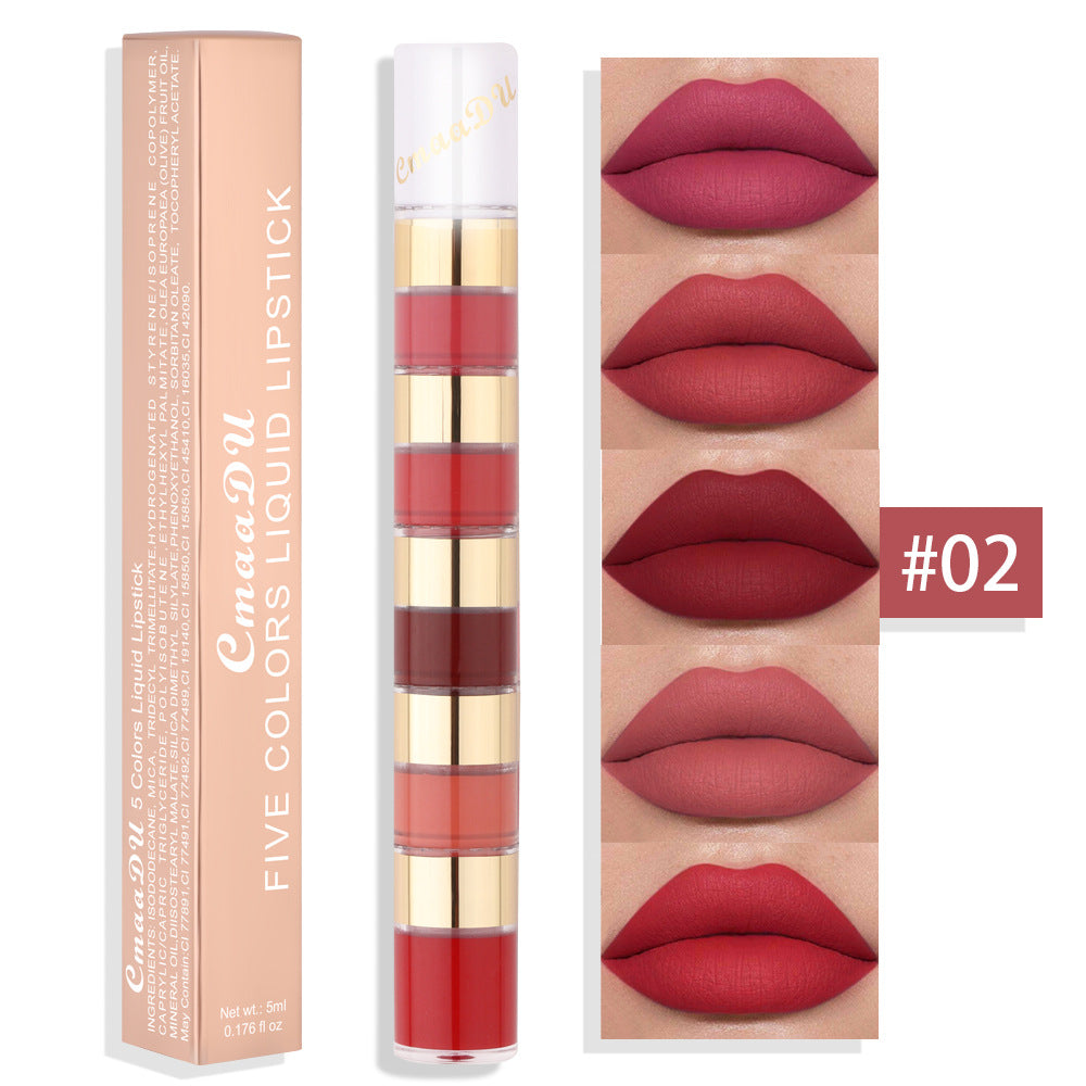 Brillo de Labios Mate Impermeable en 5 Colores con Junta de Bambú