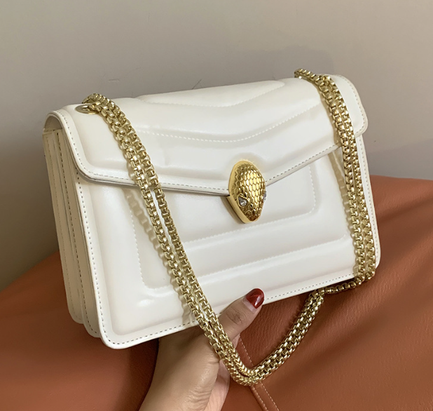 Bolso de Mano con Cadena y Cabeza de Serpiente en Cuero, Moda 2020