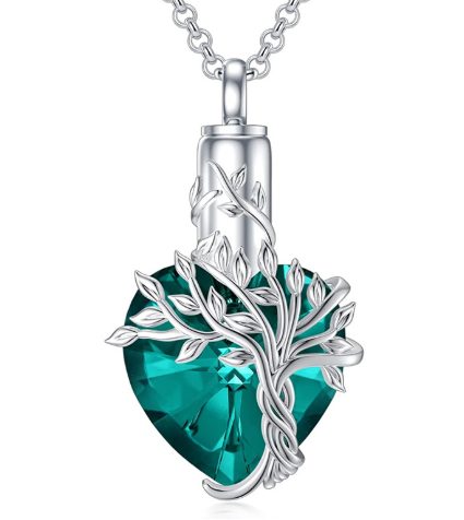 Collar con Urna en Forma de Corazón y Colgante de Piedra Preciosa Árbol de la Vida