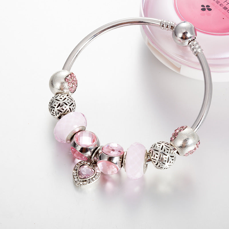 Pulsera de Mujer con Colgante de Corazón y Perlas de Cristal Rosa para Hacerlo Tú Misma