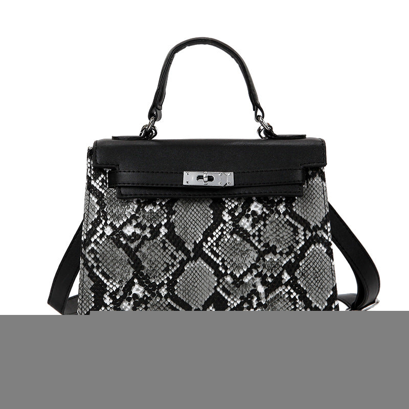 Bolso de Mano y Bandolera de Platino con Estampado de Serpiente a la Moda