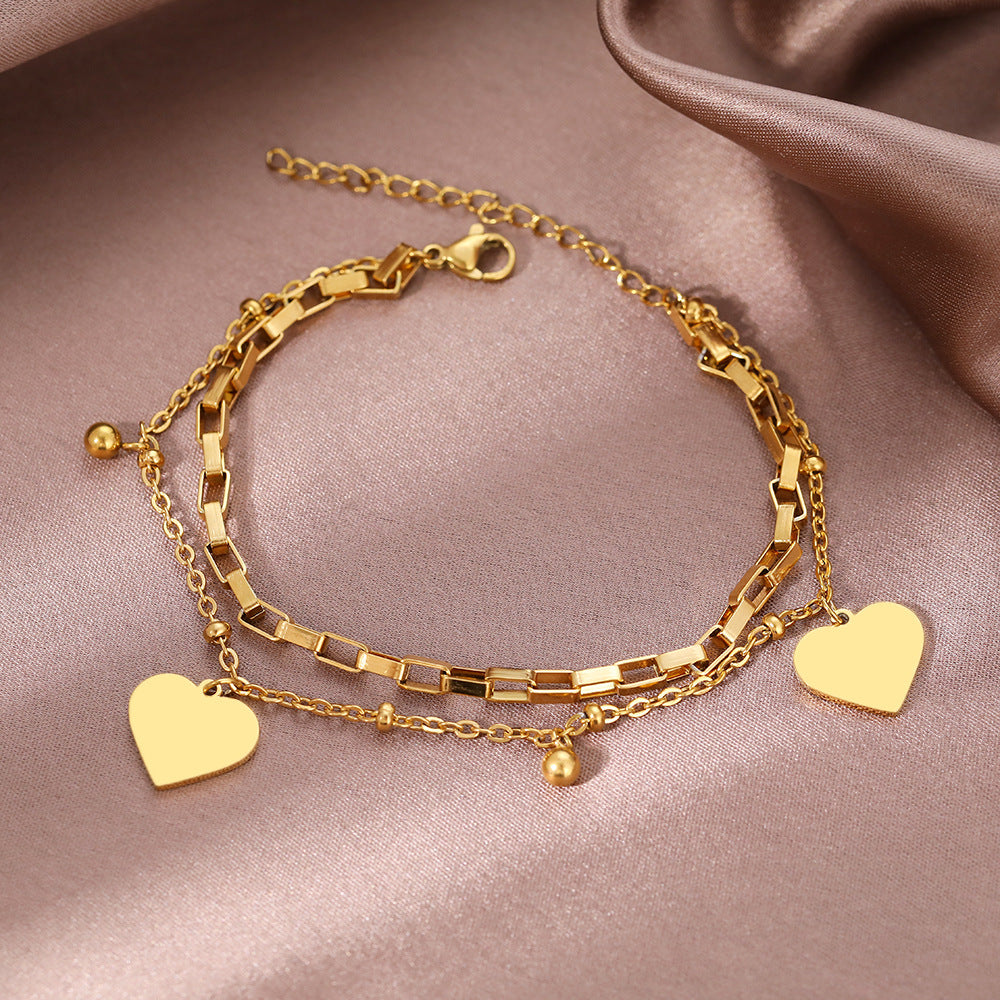 Pulsera de Pareja con Diseño Vintage de Doble Corazón