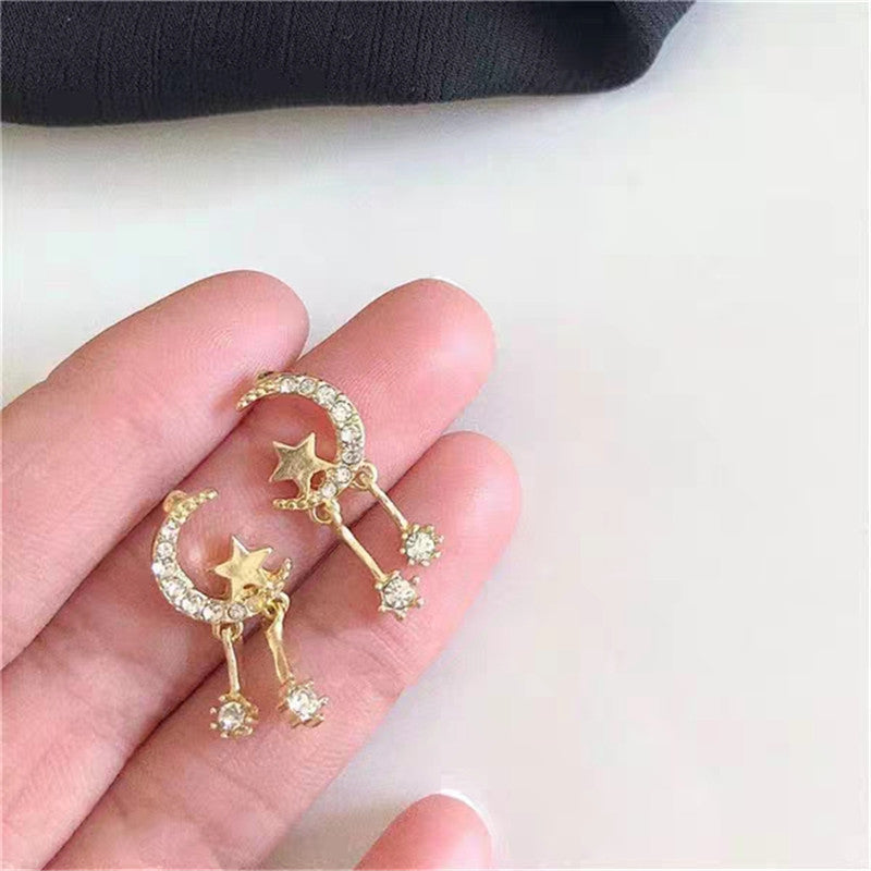 Pendientes de Tachuela Minimalistas de Luna y Estrella de Plata S925