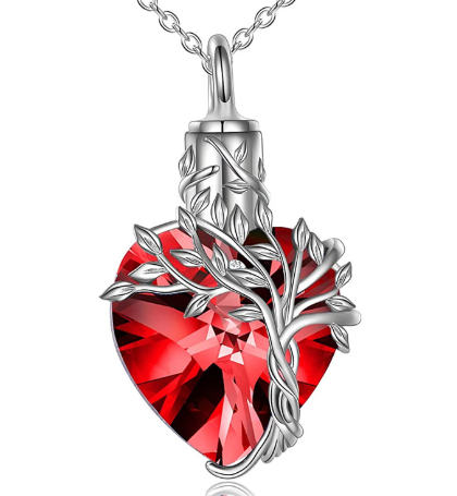 Collar con Urna en Forma de Corazón y Colgante de Piedra Preciosa Árbol de la Vida