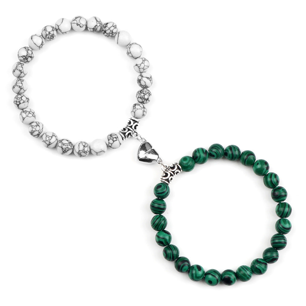 Pulsera Magnética para Parejas con Ojo de Tigre y Cierre de Corazón