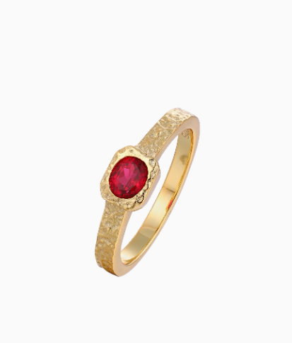 Anillo de Plata 925 Martillado con Gema de Sangre de Paloma