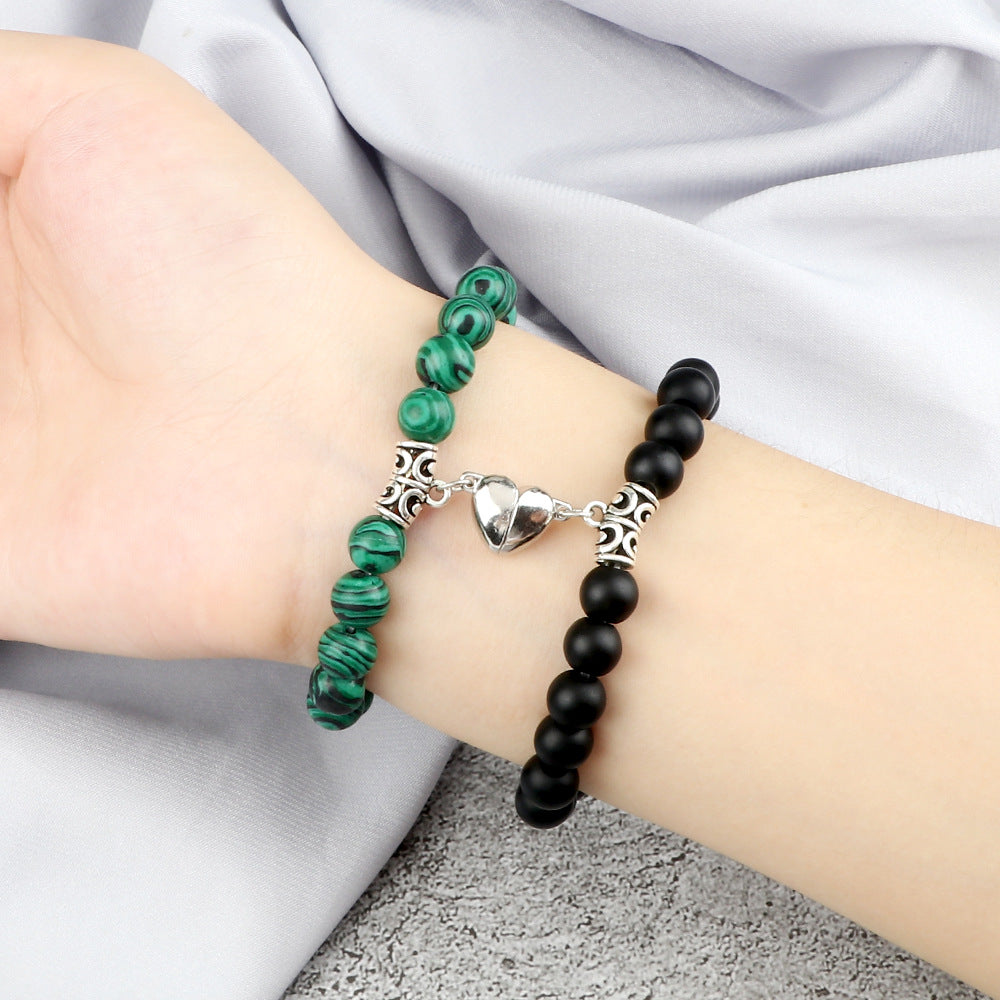 Pulsera Magnética para Parejas con Ojo de Tigre y Cierre de Corazón