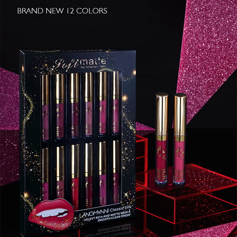Set de Regalo de Brillo Labial Mate de 12 Colores