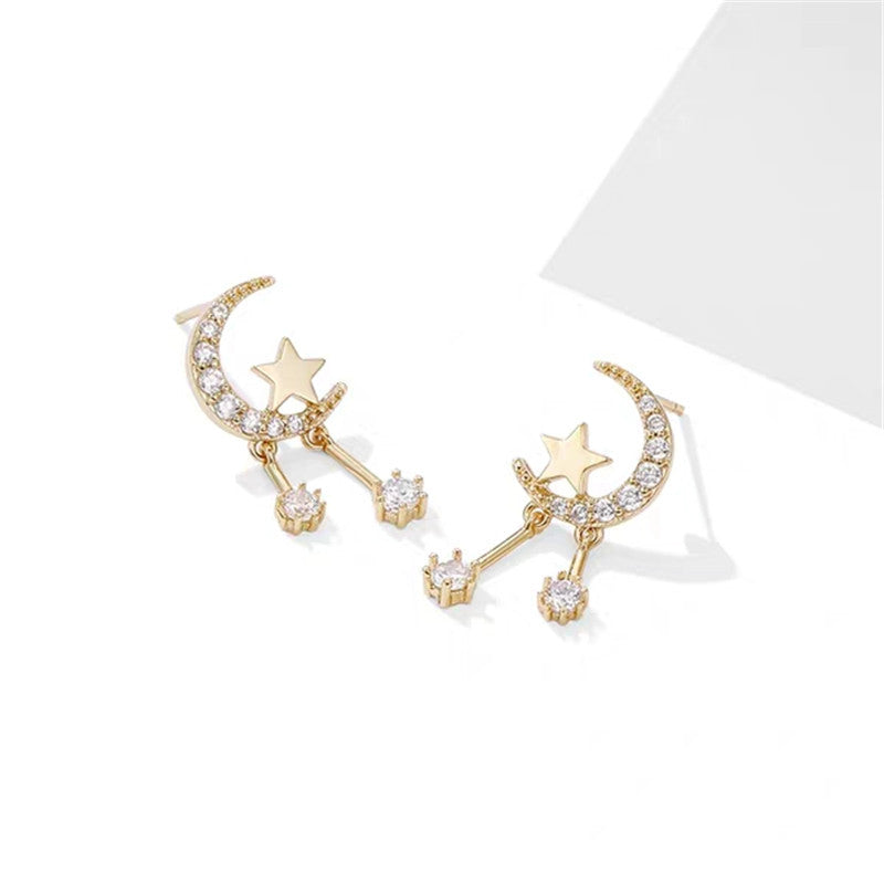 Pendientes de Tachuela Minimalistas de Luna y Estrella de Plata S925
