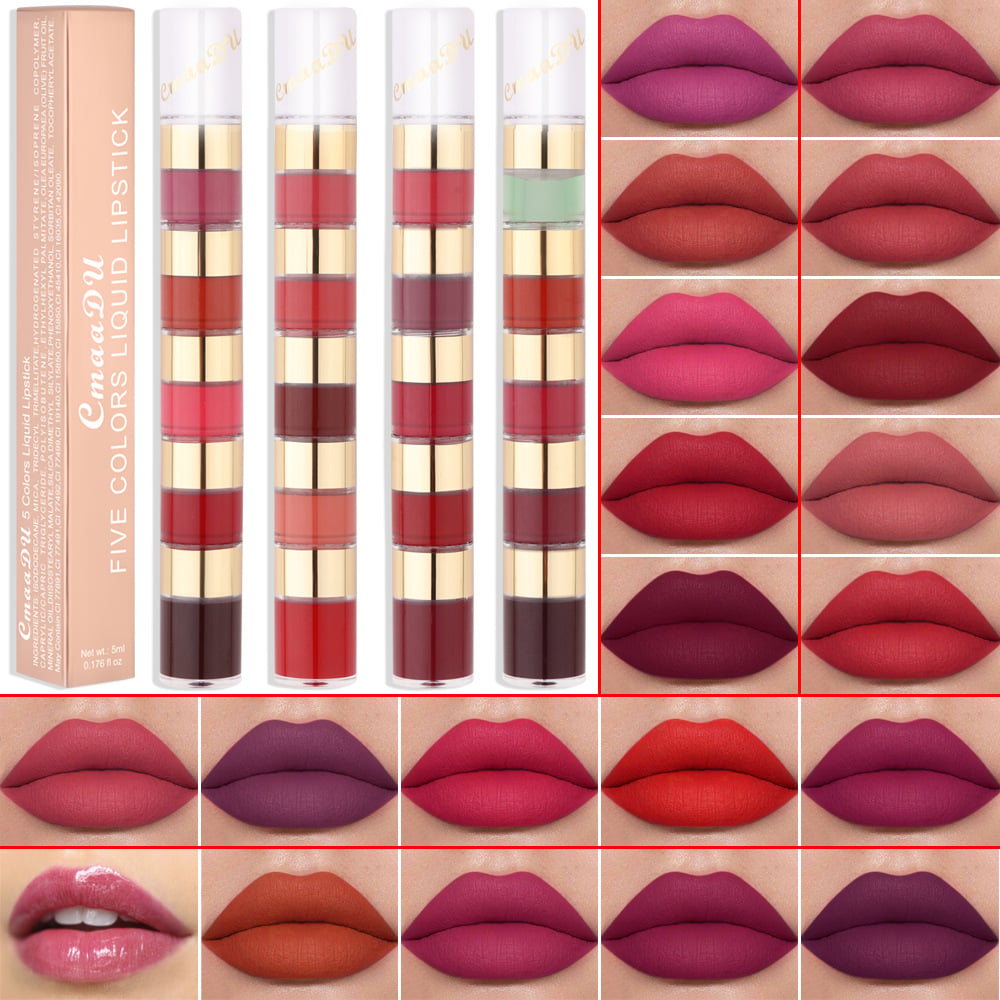 Brillo de Labios Mate Impermeable en 5 Colores con Junta de Bambú