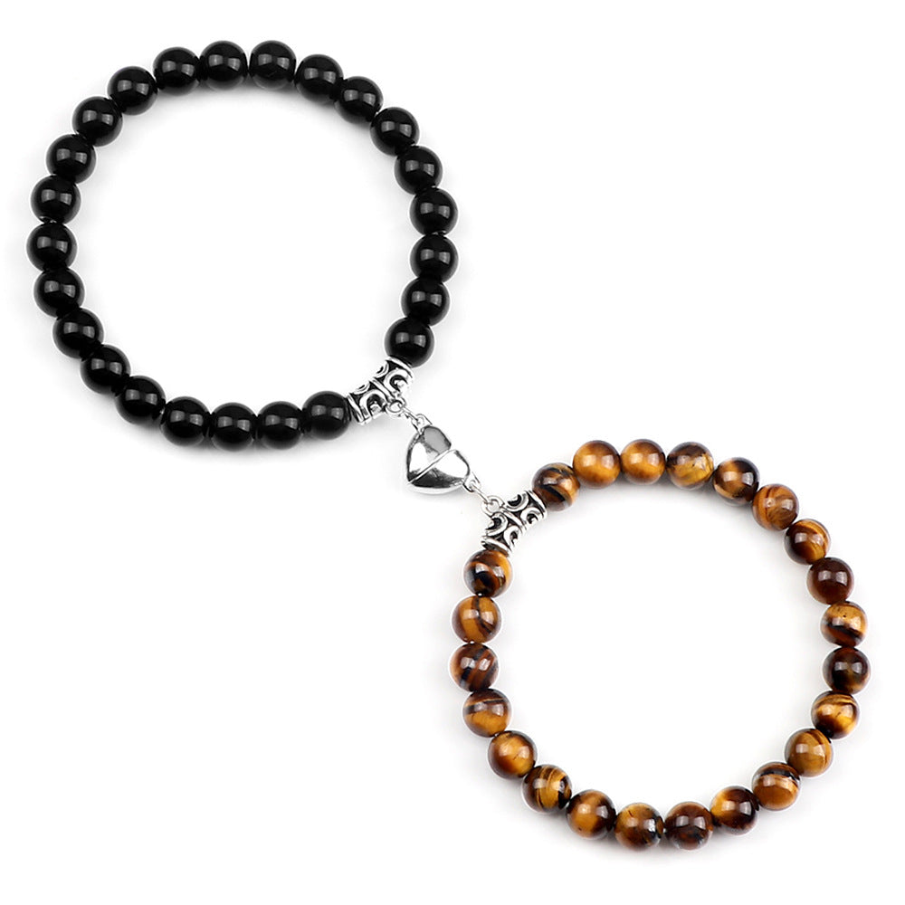 Pulsera Magnética para Parejas con Ojo de Tigre y Cierre de Corazón